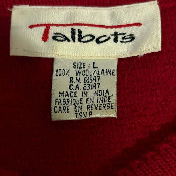 TALBOTS VTG 100% Wool Embroidered Hearts Birds Apple Beaded Cardigan Size L - Picture 14 of 15